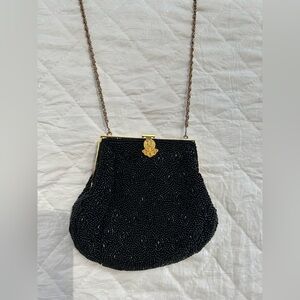 Vintage 90s Rare Elegant Black Beaded Evening Bag
